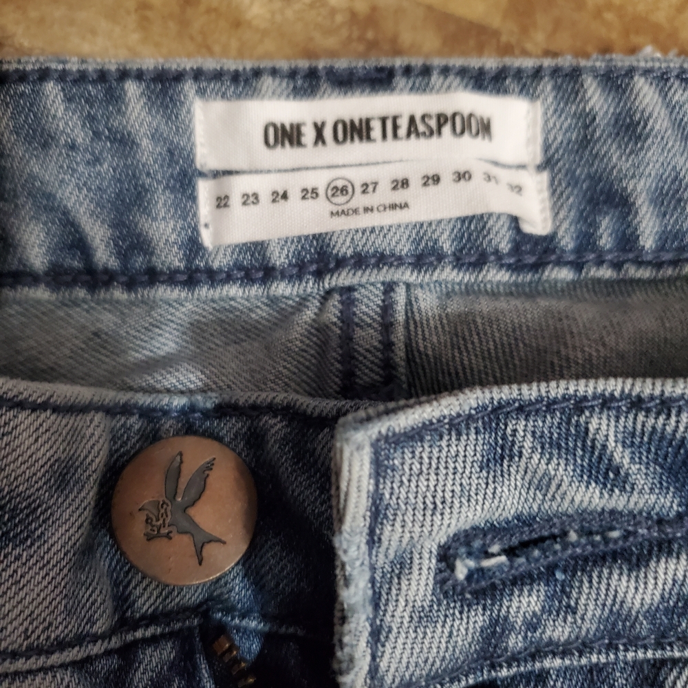 One Teaspoon Light Blue Distressed Skinny Jeans - Picture 3 of 9